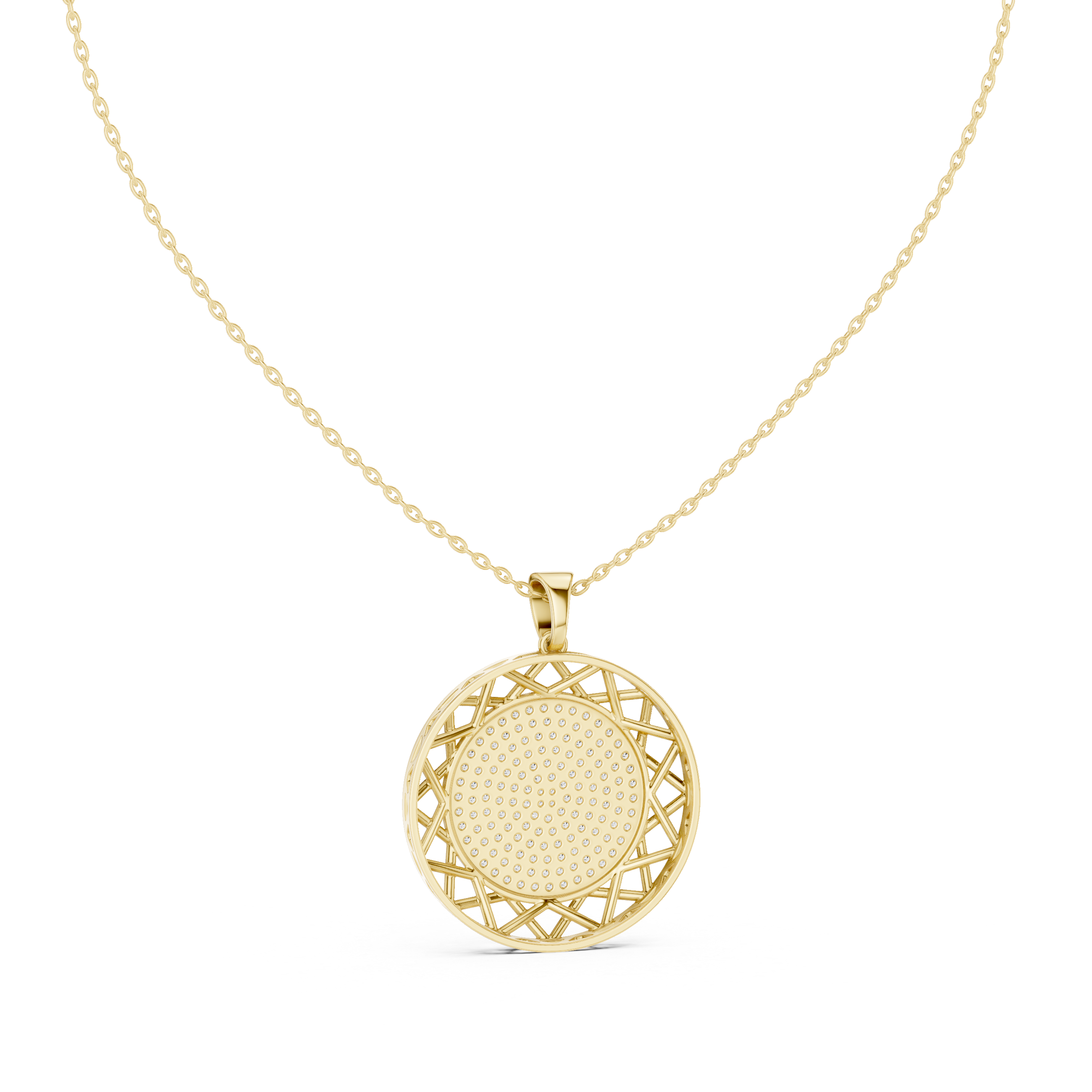 Round diamond medallion pendant in gold with lab grown diamonds by Signora Jewels