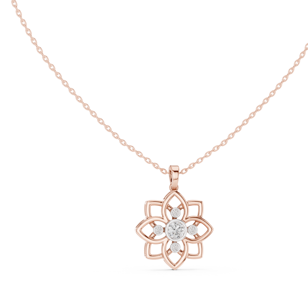 Floral diamond pendant in gold with lab grown diamonds by Signora Jewels