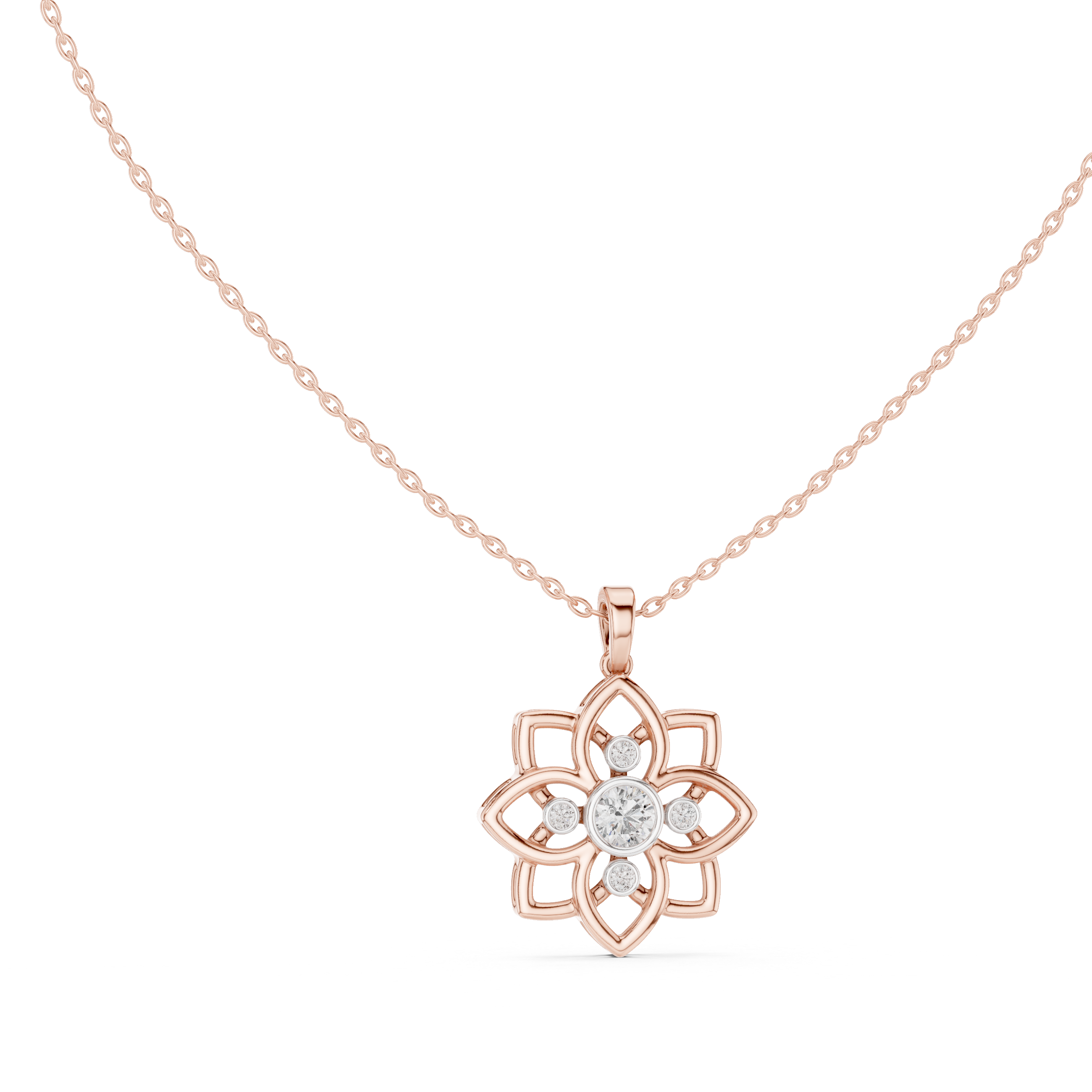 Floral diamond pendant in gold with lab grown diamonds by Signora Jewels