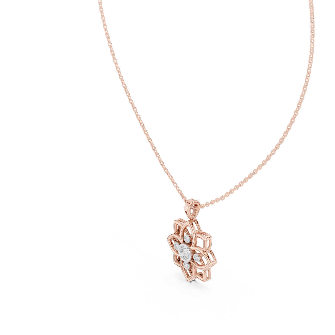 Floral diamond pendant in gold with lab grown diamonds by Signora Jewels
