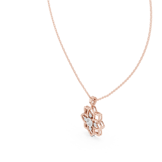 floral lab grown diamond lotus pendant in rose gold