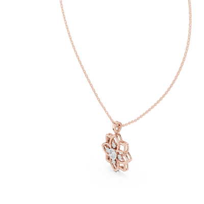 floral lab grown diamond lotus pendant in rose gold