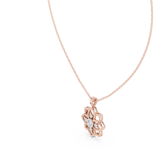 floral lab grown diamond lotus pendant in rose gold