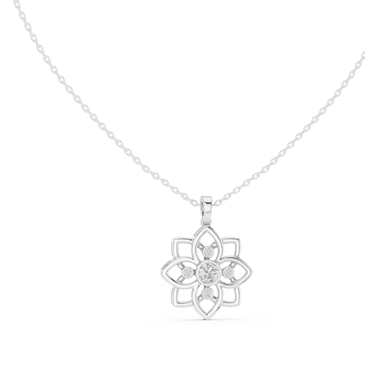 Floral diamond pendant in gold with lab grown diamonds by Signora Jewels