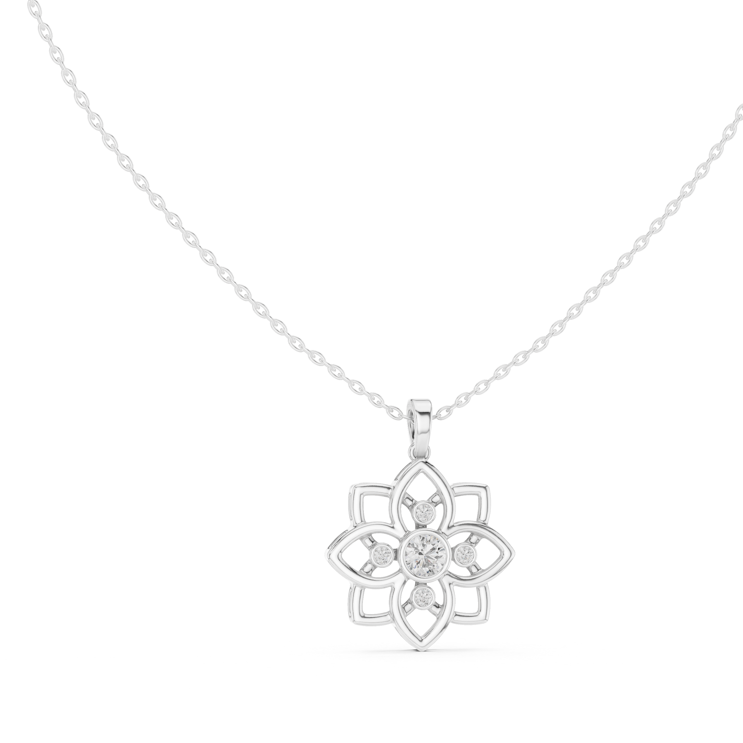 Floral diamond pendant in gold with lab grown diamonds by Signora Jewels