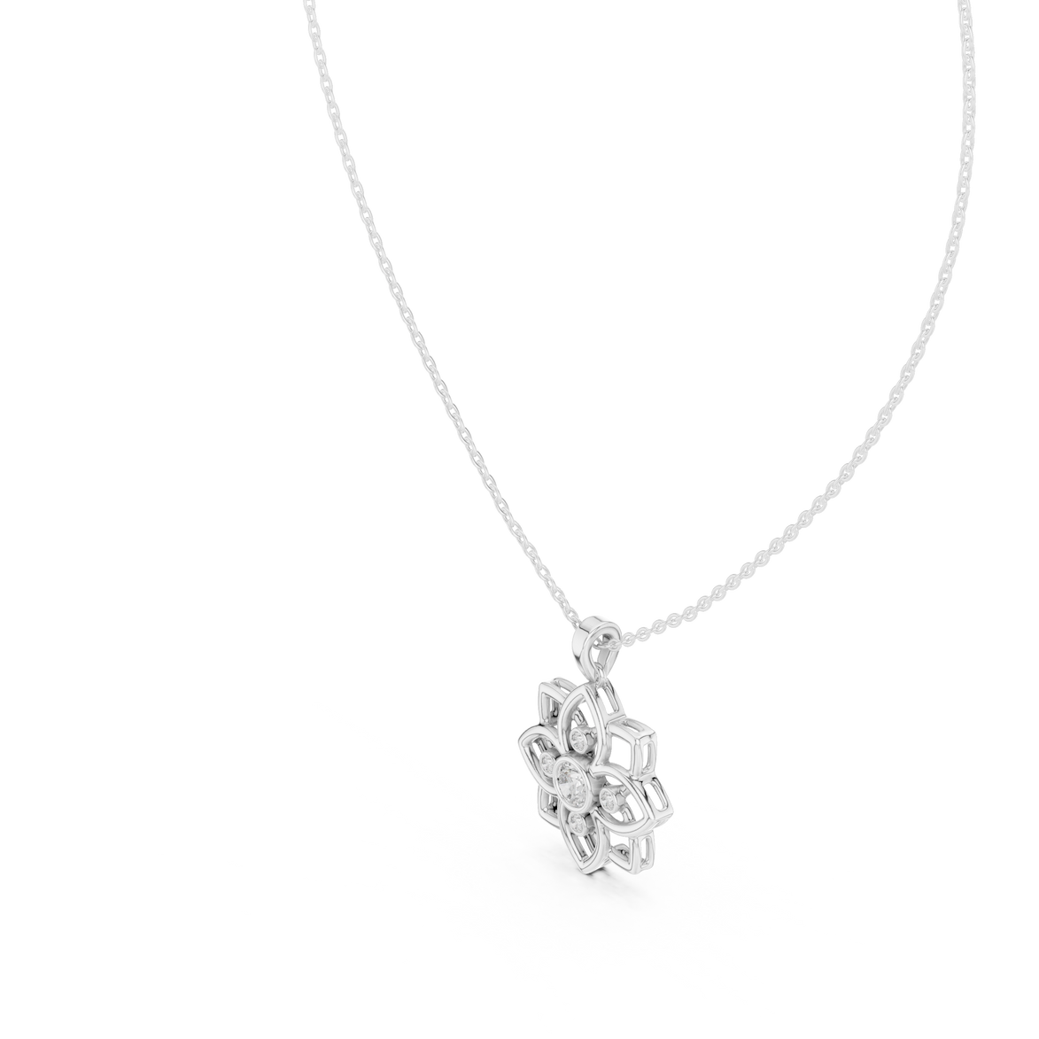 Floral diamond pendant in gold with lab grown diamonds by Signora Jewels