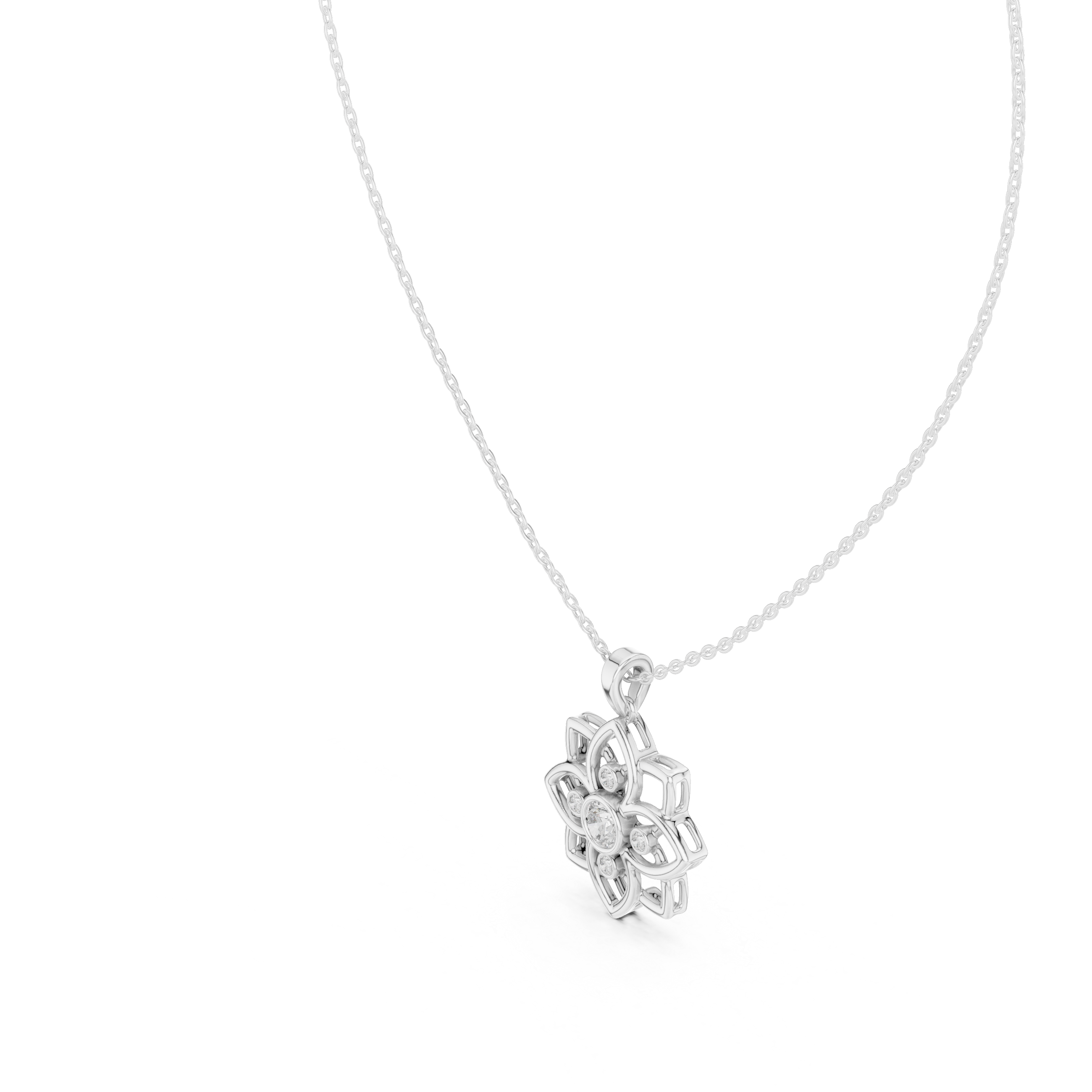 Floral diamond pendant in gold with lab grown diamonds by Signora Jewels