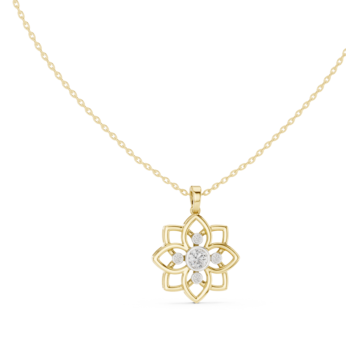 Floral diamond pendant in gold with lab grown diamonds by Signora Jewels