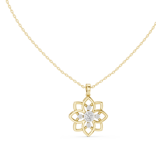 floral lab grown diamond lotus pendant in yellow gold