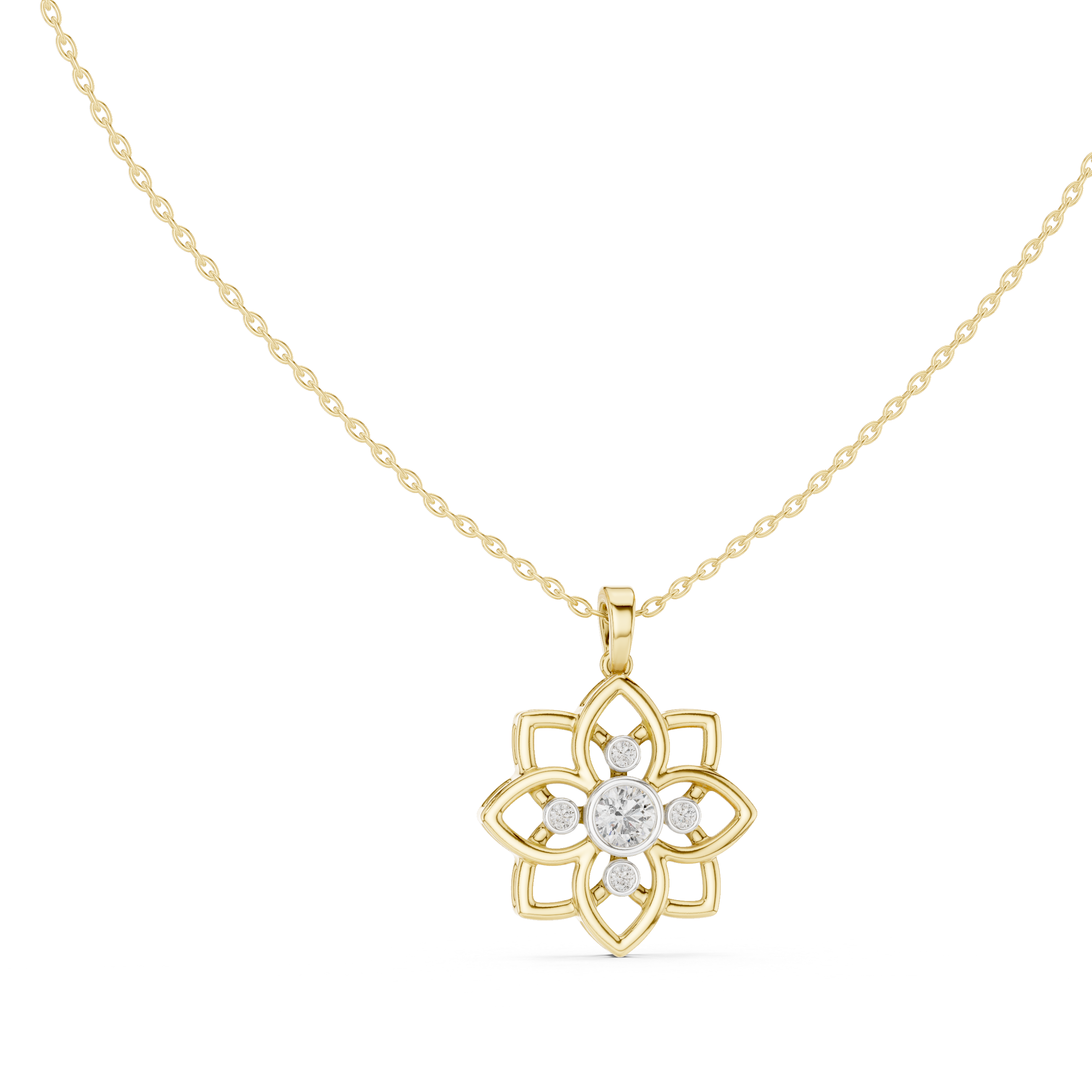 Floral diamond pendant in gold with lab grown diamonds by Signora Jewels