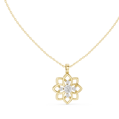 floral lab grown diamond lotus pendant in yellow gold