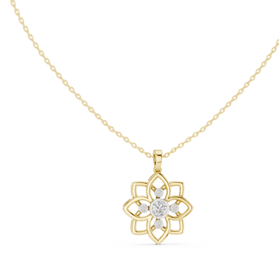floral lab grown diamond lotus pendant in yellow gold