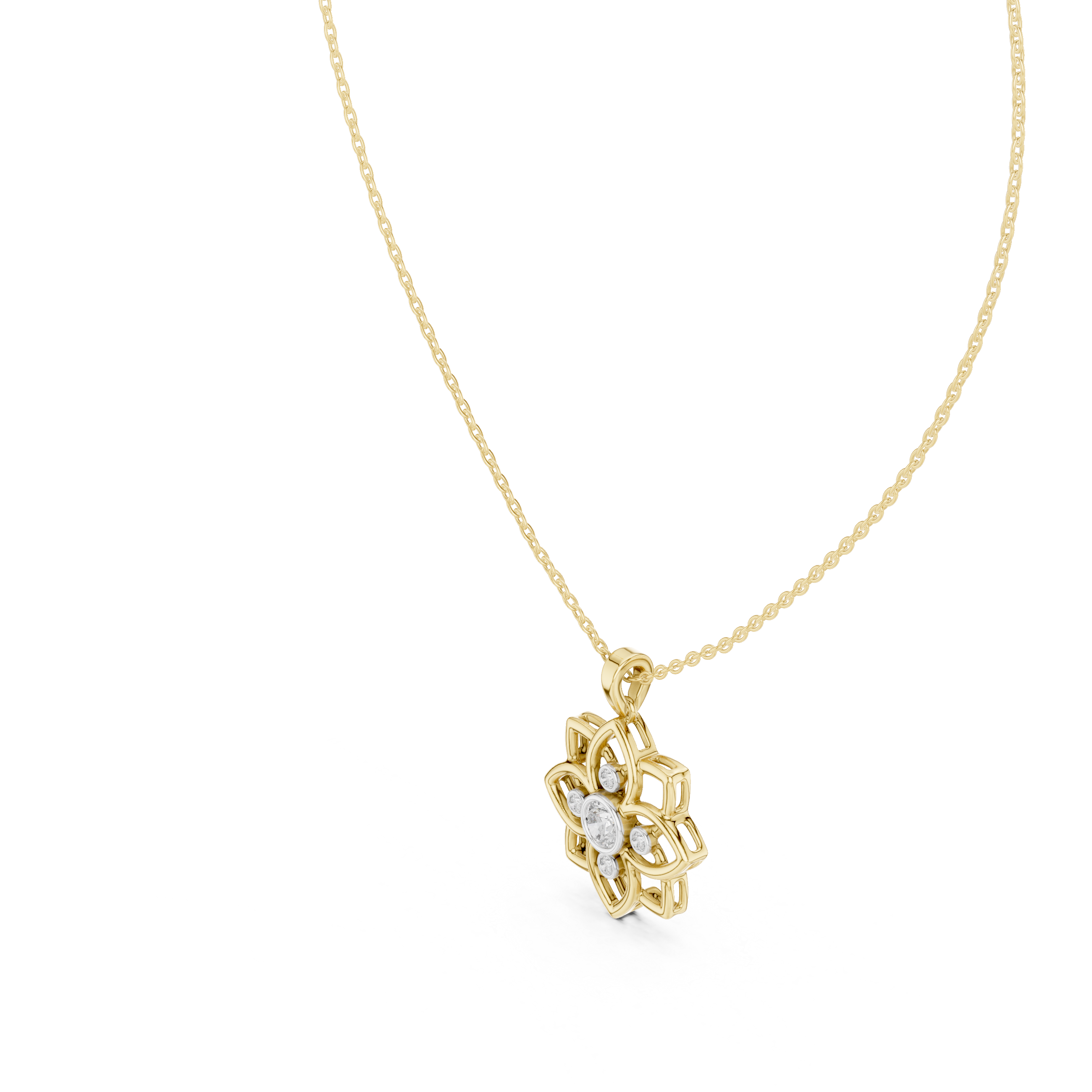 Floral diamond pendant in gold with lab grown diamonds by Signora Jewels