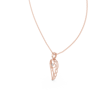 angel wing lab grown diamond heart pendant in rose gold