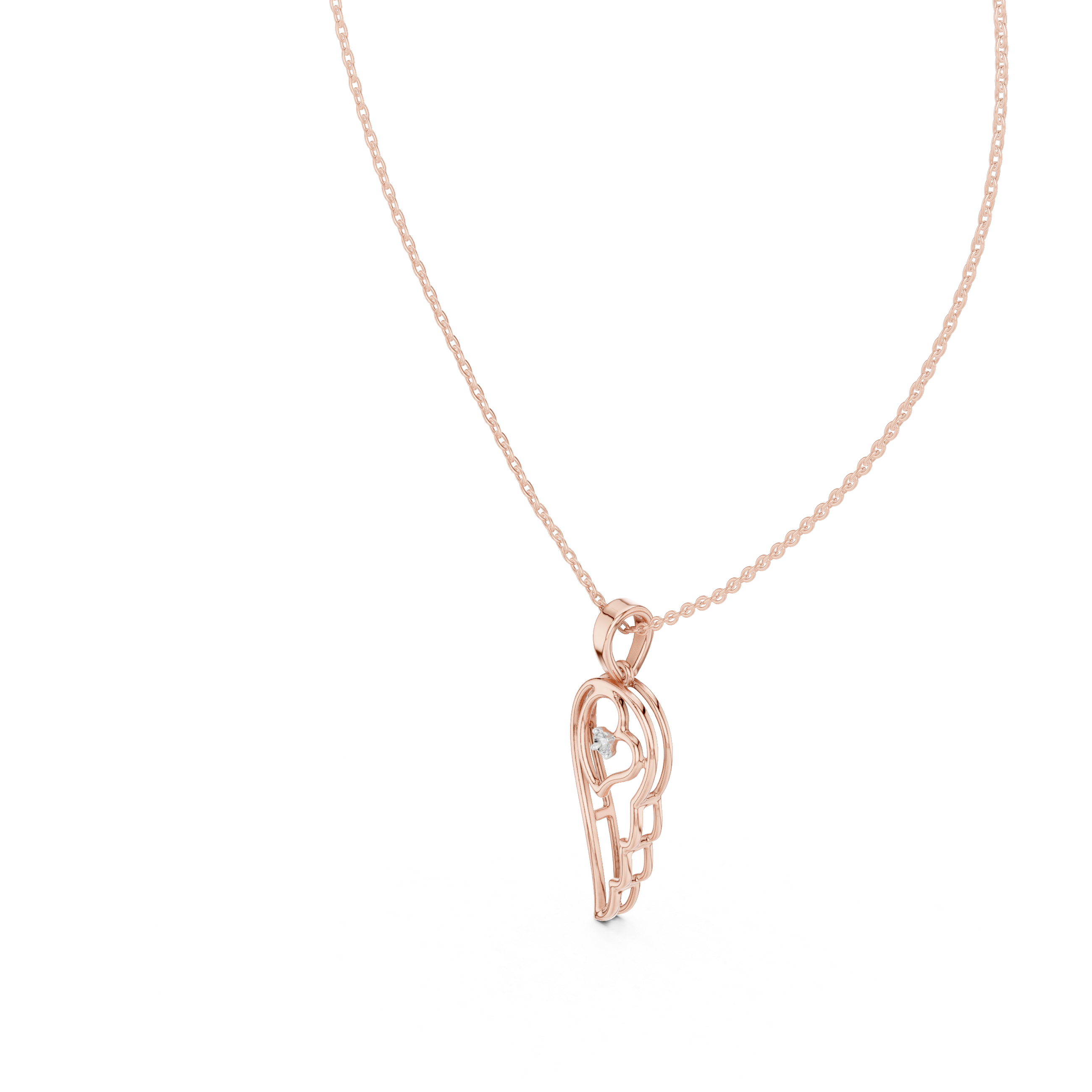 Angel wing diamond pendant in gold with lab grown diamond by Signora Jewels
