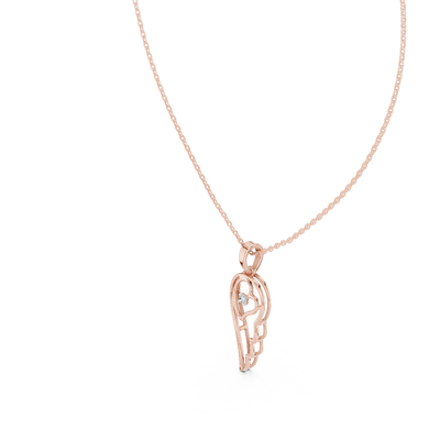 angel wing lab grown diamond heart pendant in rose gold