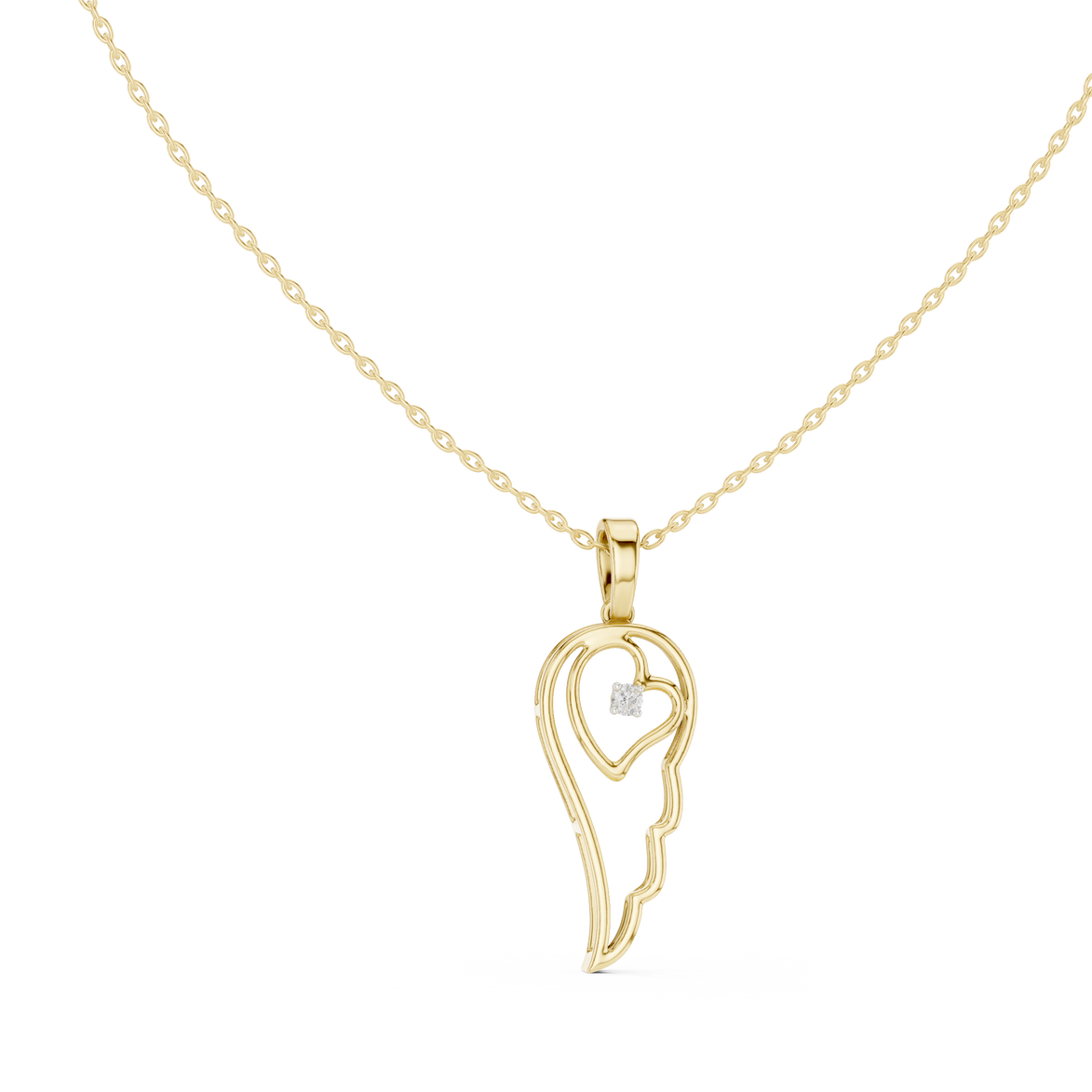 Angel wing diamond pendant in gold with lab grown diamond by Signora Jewels