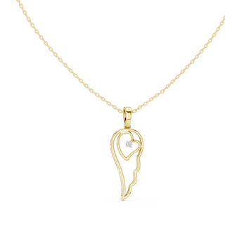 angel wing lab grown diamond heart pendant in yellow gold