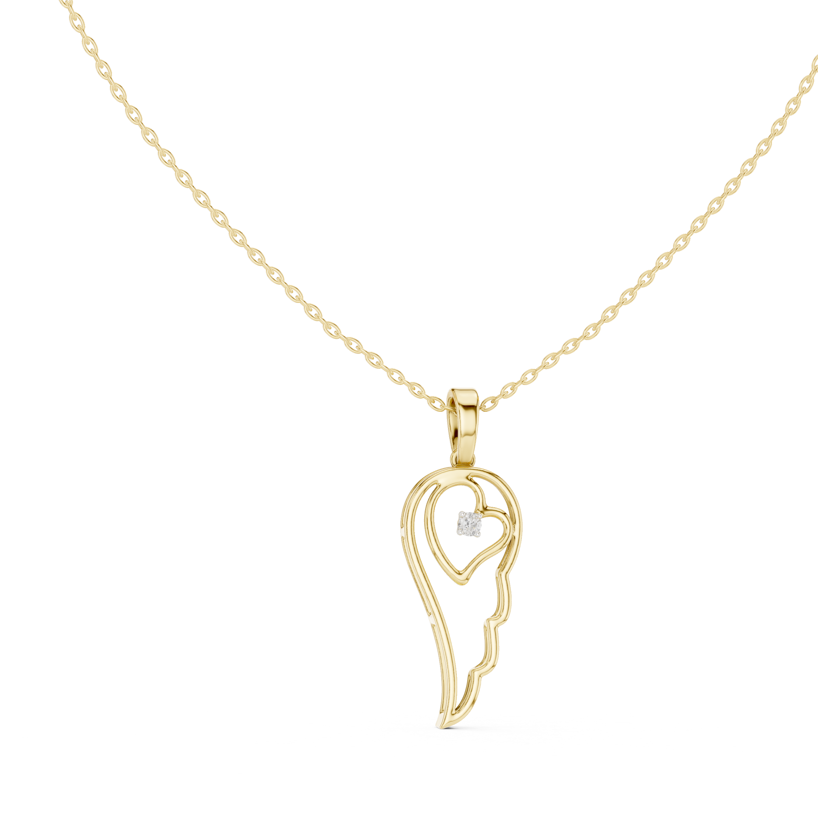 Angel wing diamond pendant in gold with lab grown diamond by Signora Jewels