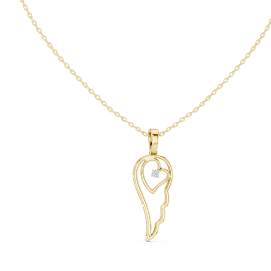angel wing lab grown diamond heart pendant in yellow gold