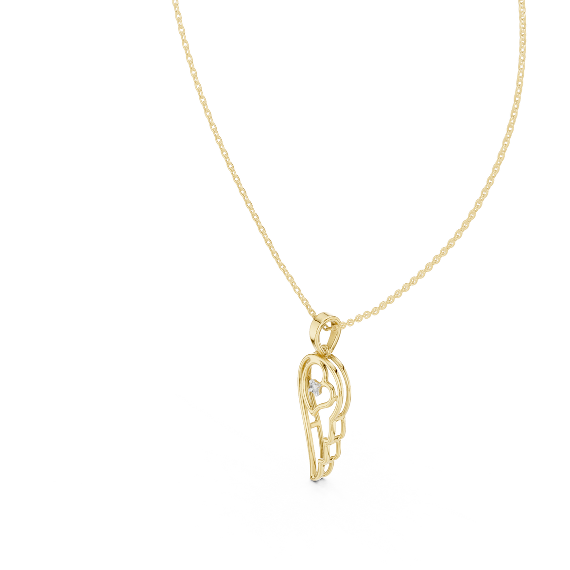 Angel wing diamond pendant in gold with lab grown diamond by Signora Jewels