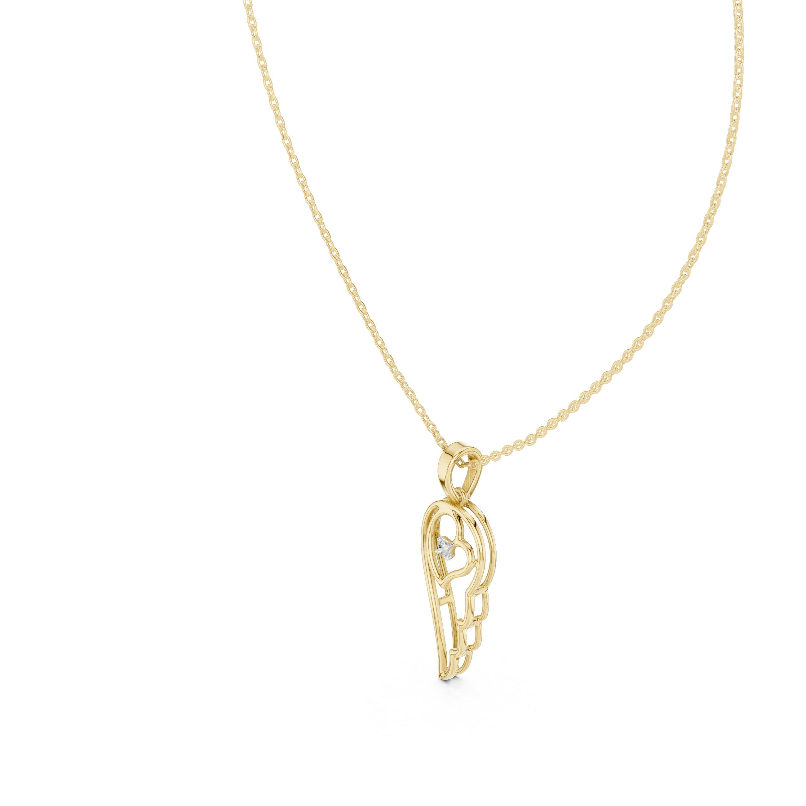 Angel wing diamond pendant in gold with lab grown diamond by Signora Jewels