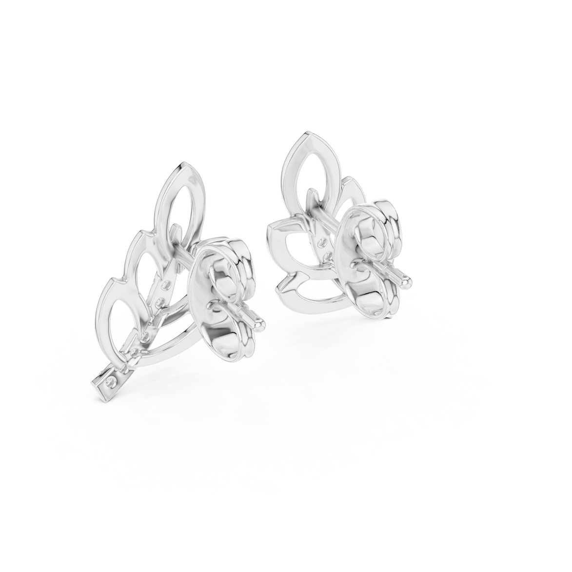 Diamond leaf stud earrings in gold with round brilliant CVD diamonds