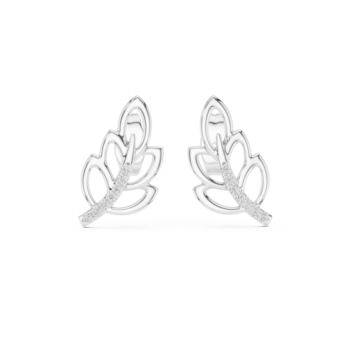 Diamond leaf stud earrings in gold with round brilliant CVD diamonds