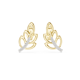 Front view of Nature's Leaf diamond stud earrings in yellow gold.