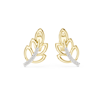 Front view of Nature's Leaf diamond stud earrings in yellow gold.