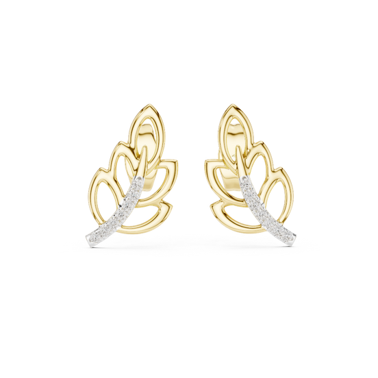 Front view of Nature's Leaf diamond stud earrings in yellow gold.