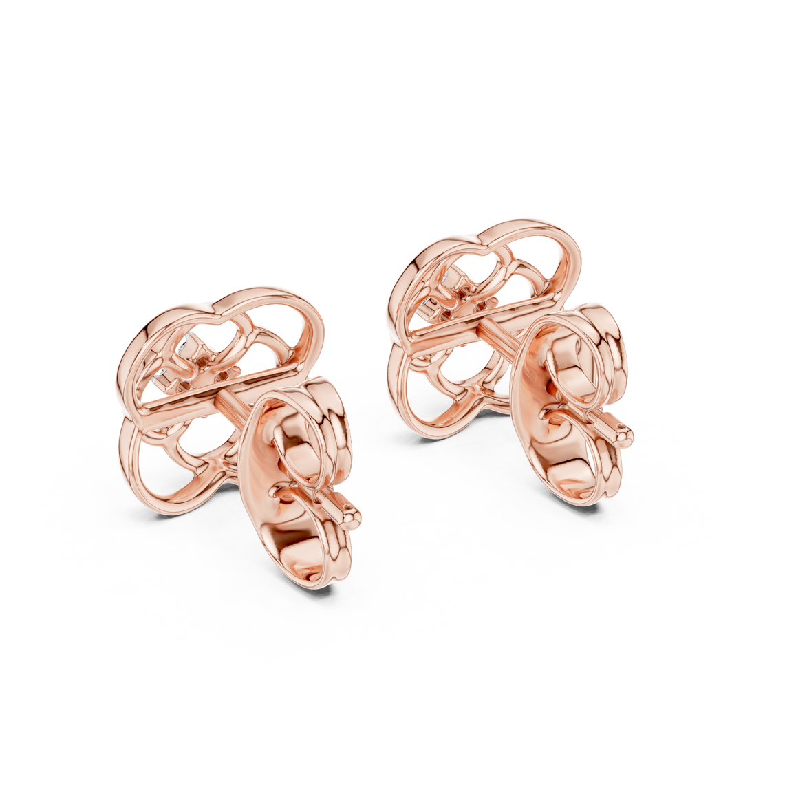 Diamond floral stud earrings in gold with round brilliant CVD diamonds