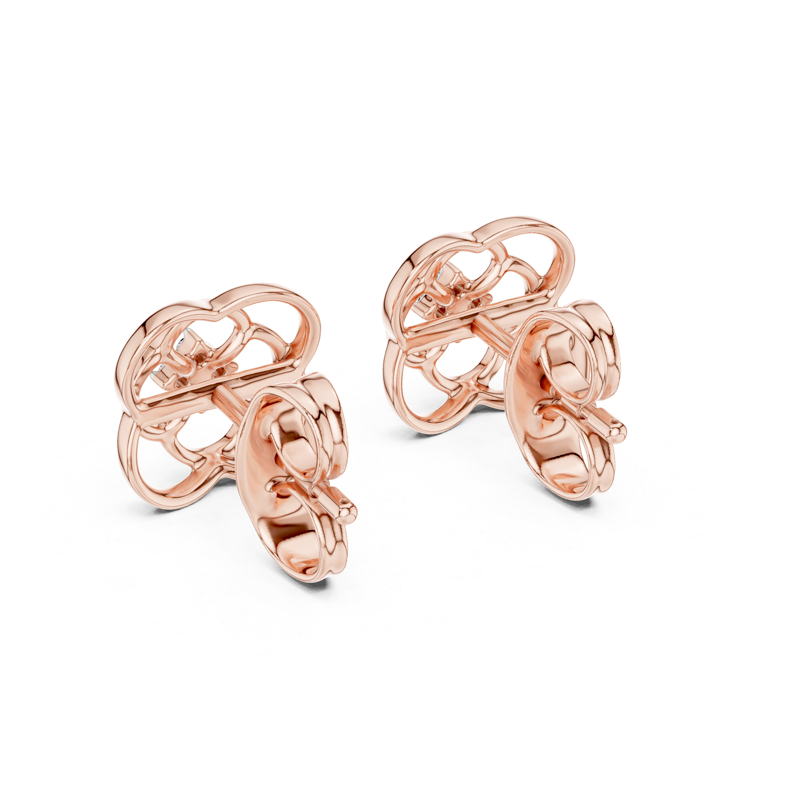 Diamond floral stud earrings in gold with round brilliant CVD diamonds