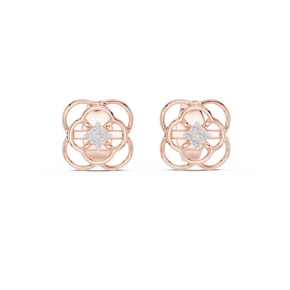 Diamond floral stud earrings in gold with round brilliant CVD diamonds