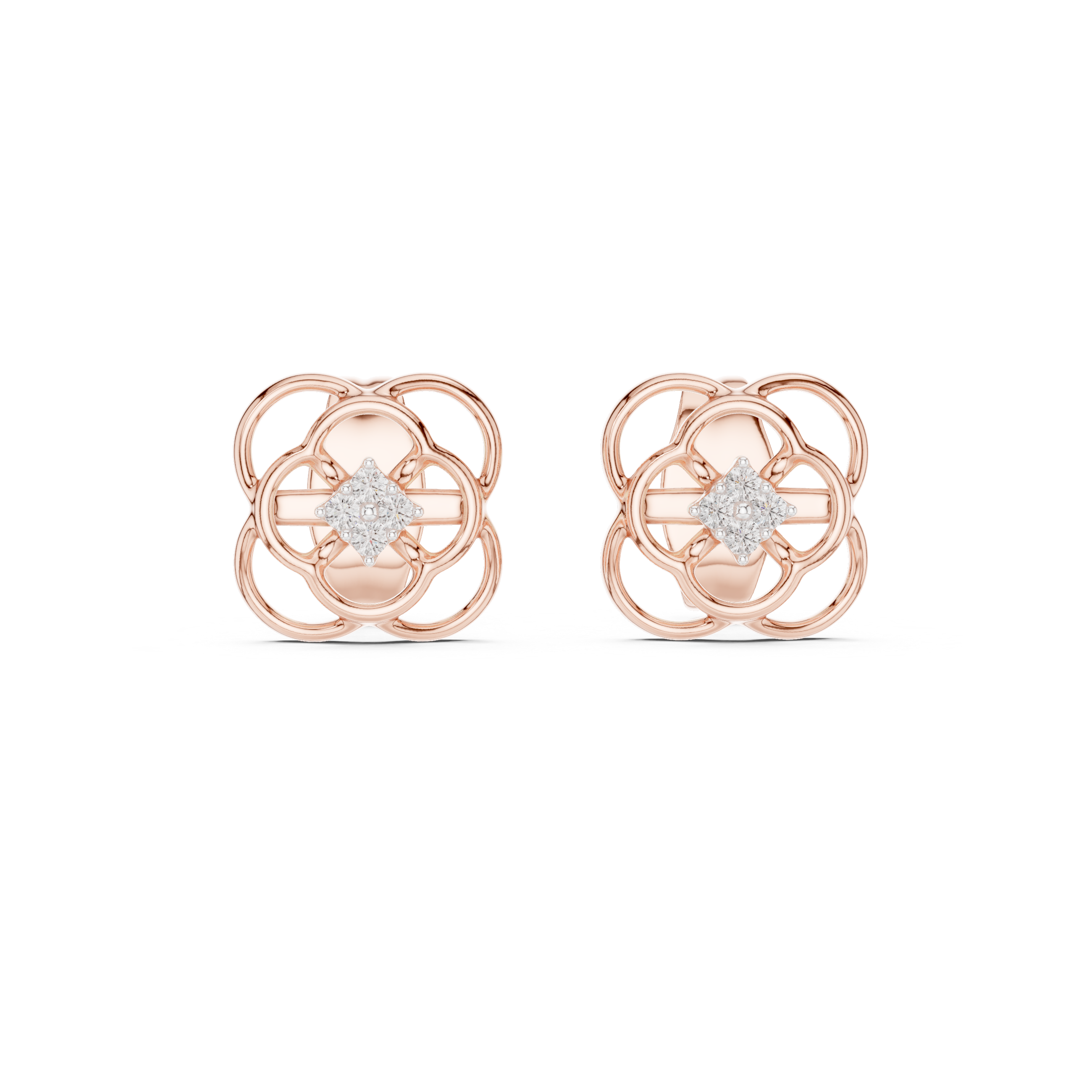 Diamond floral stud earrings in gold with round brilliant CVD diamonds