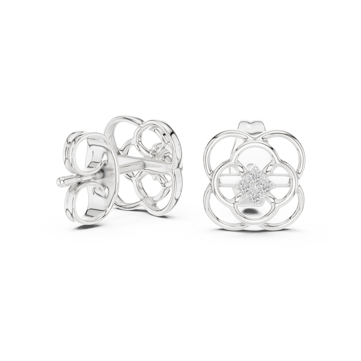Diamond floral stud earrings in gold with round brilliant CVD diamonds