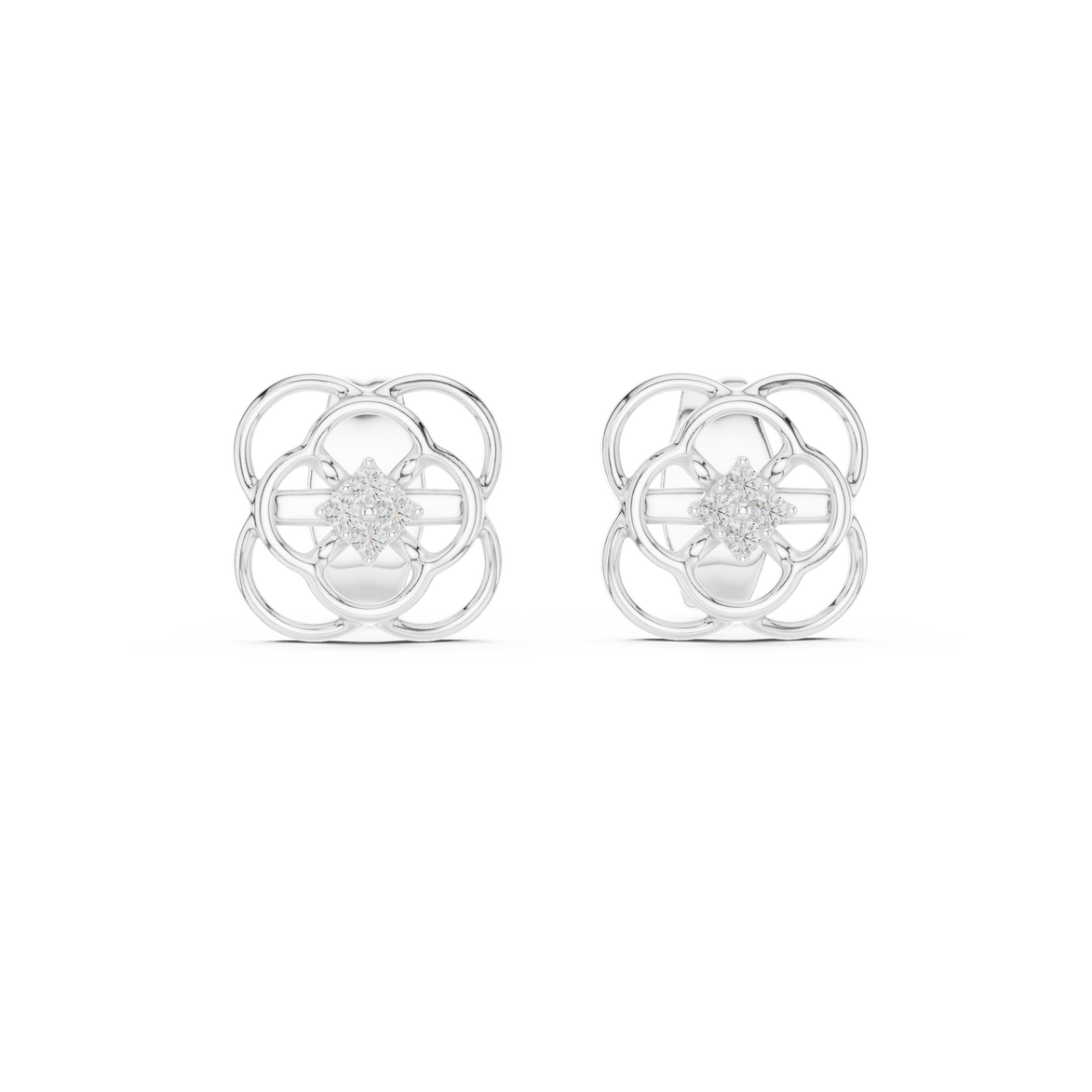 Diamond floral stud earrings in gold with round brilliant CVD diamonds