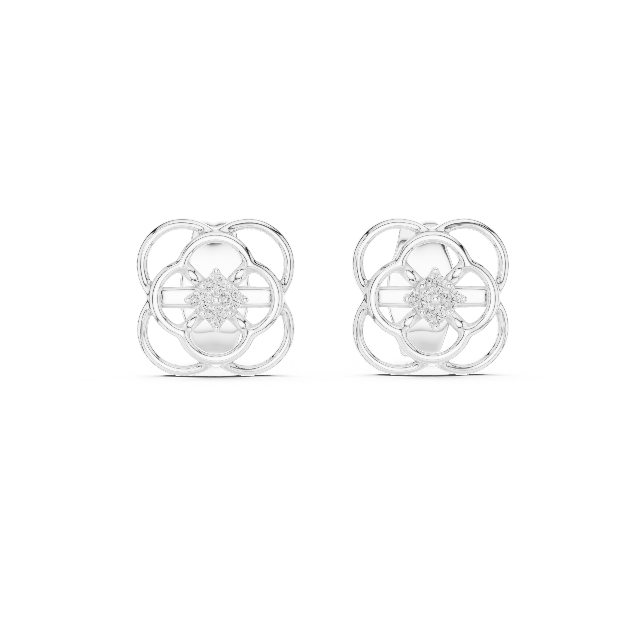 Diamond floral stud earrings in gold with round brilliant CVD diamonds