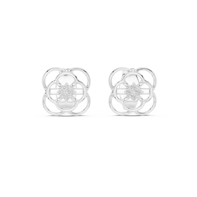 Diamond floral stud earrings in gold with round brilliant CVD diamonds