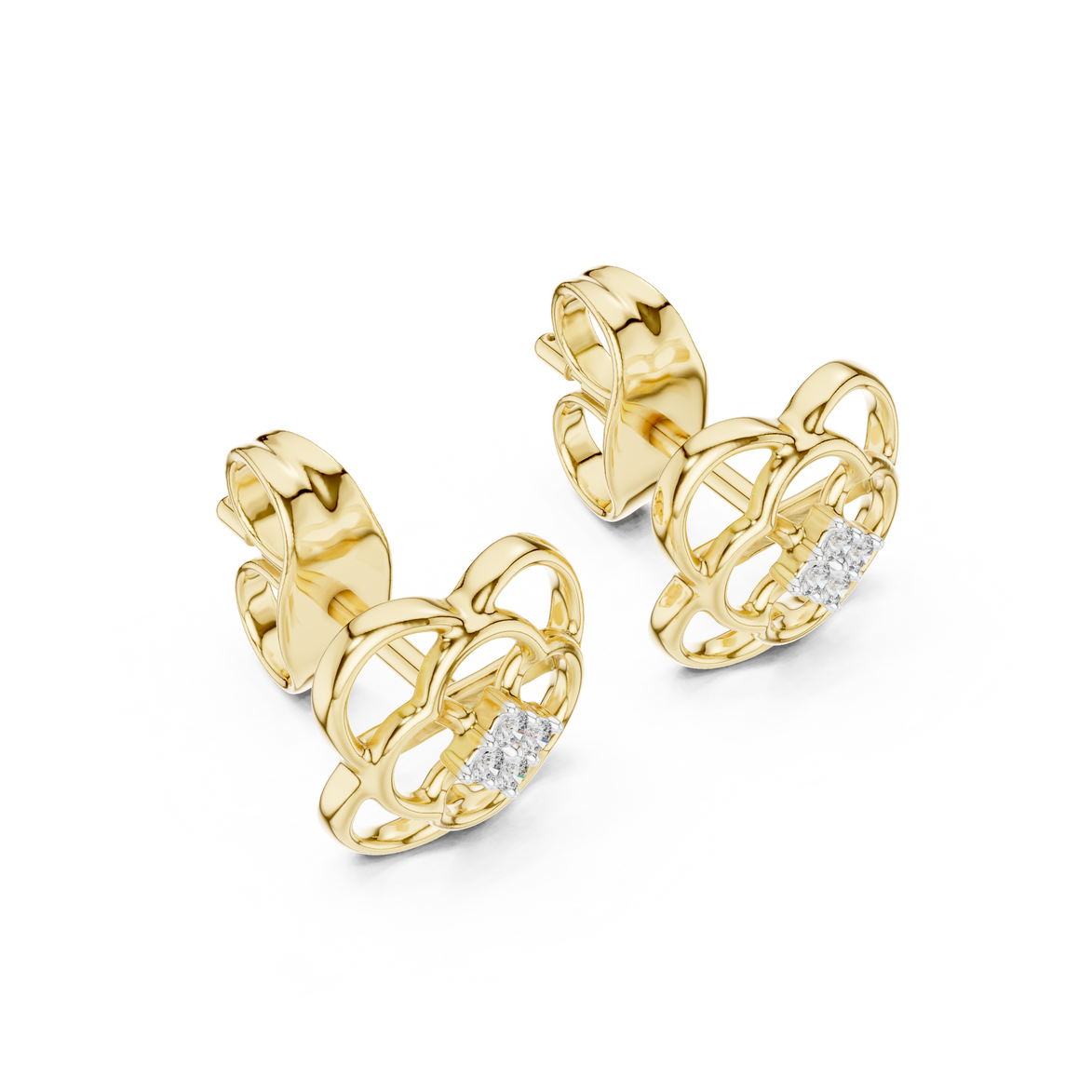 Diamond floral stud earrings in gold with round brilliant CVD diamonds