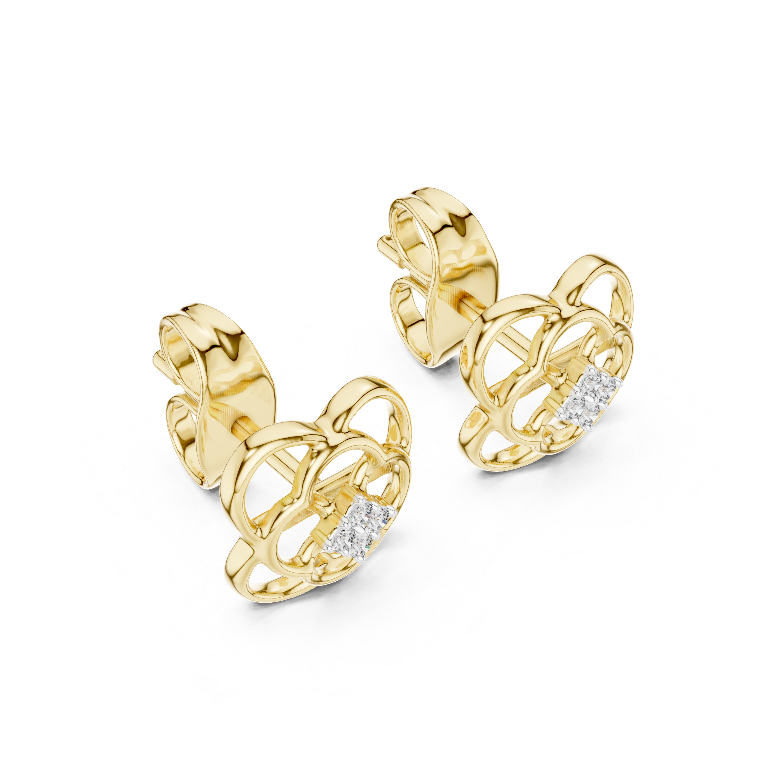 Diamond floral stud earrings in gold with round brilliant CVD diamonds