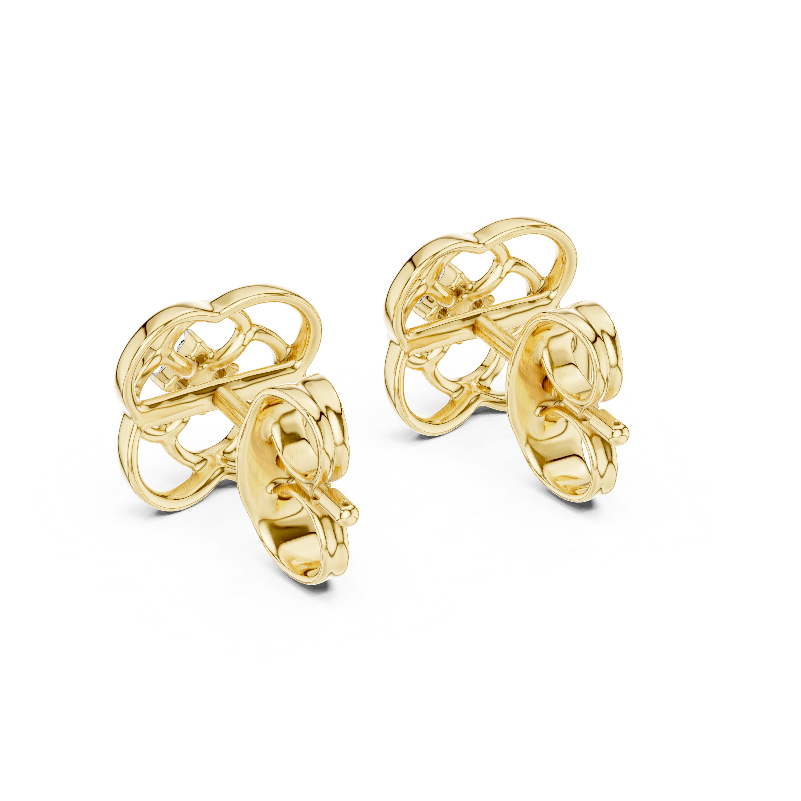 Diamond floral stud earrings in gold with round brilliant CVD diamonds