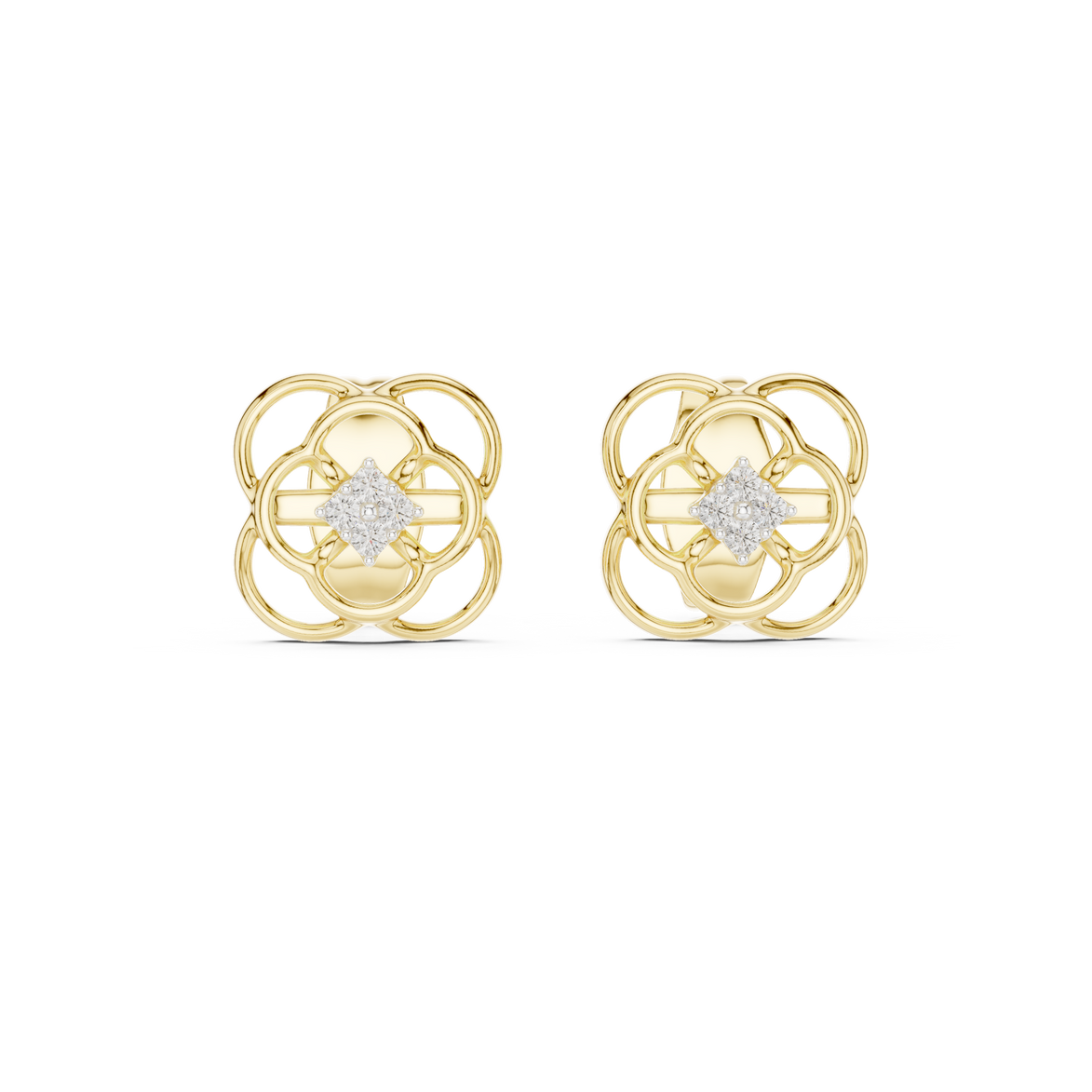 Diamond floral stud earrings in gold with round brilliant CVD diamonds