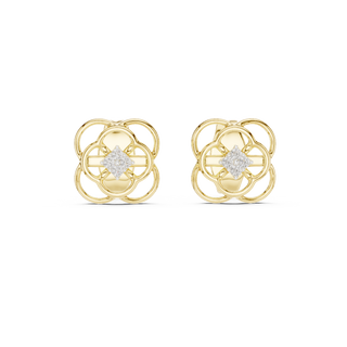 Front view of Floral Grace diamond stud earrings in yellow gold.