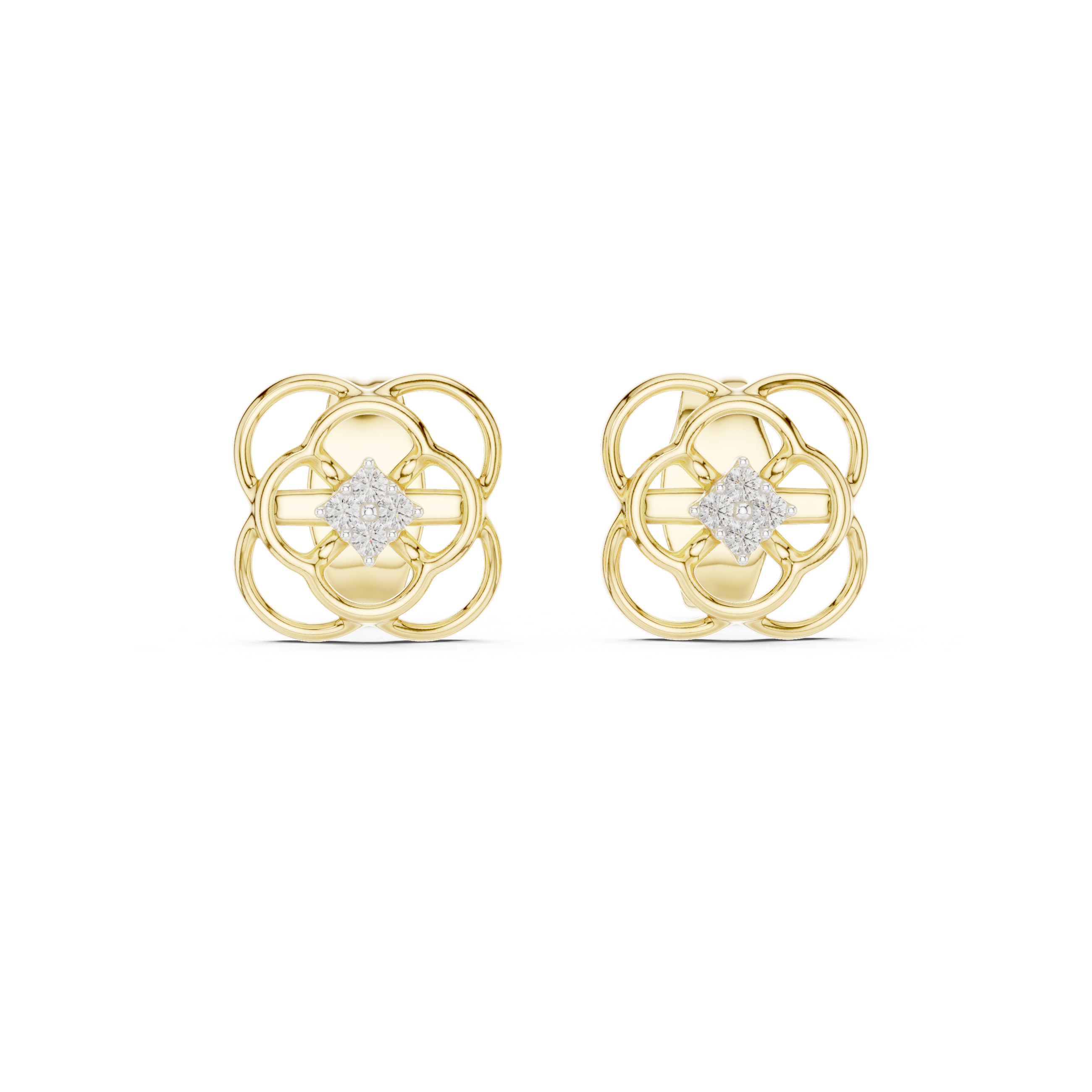 Diamond floral stud earrings in gold with round brilliant CVD diamonds
