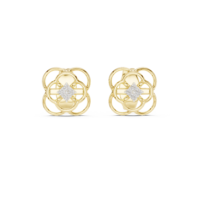 Front view of Floral Grace diamond stud earrings in yellow gold.