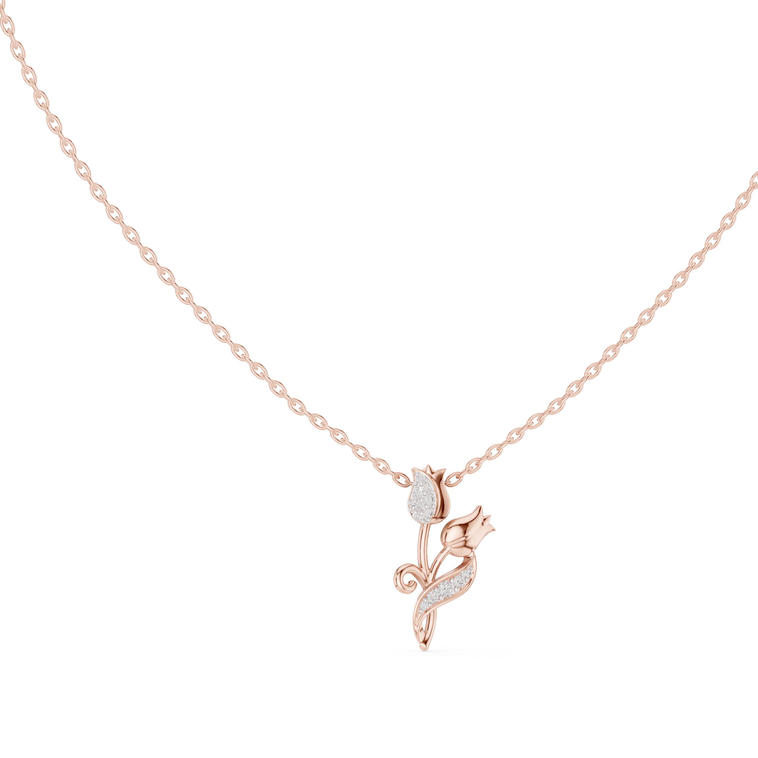 Tulip flower diamond pendant in gold with lab grown diamonds by Signora Jewels