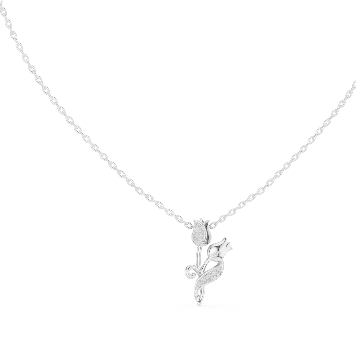 Tulip flower diamond pendant in gold with lab grown diamonds by Signora Jewels