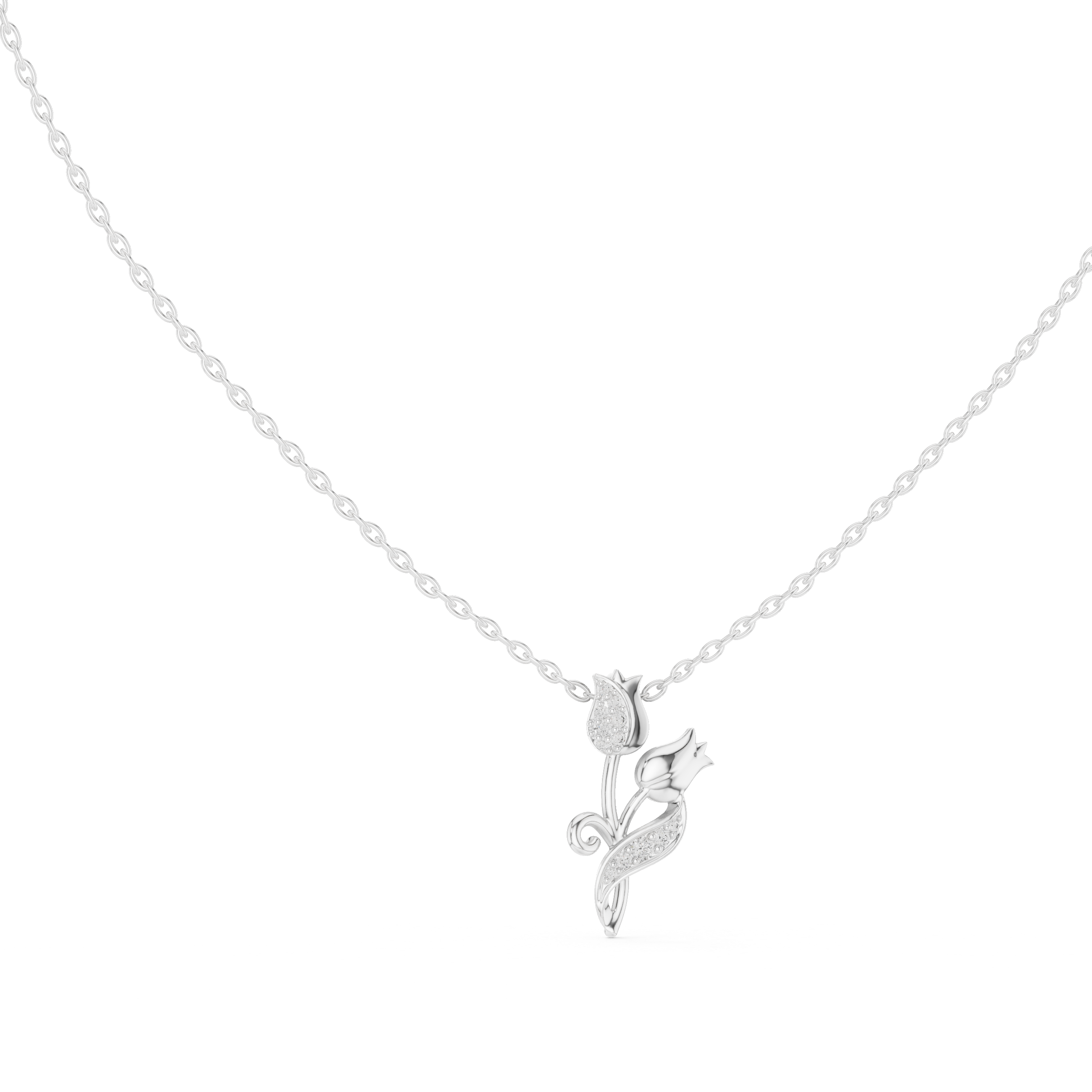 Tulip flower diamond pendant in gold with lab grown diamonds by Signora Jewels