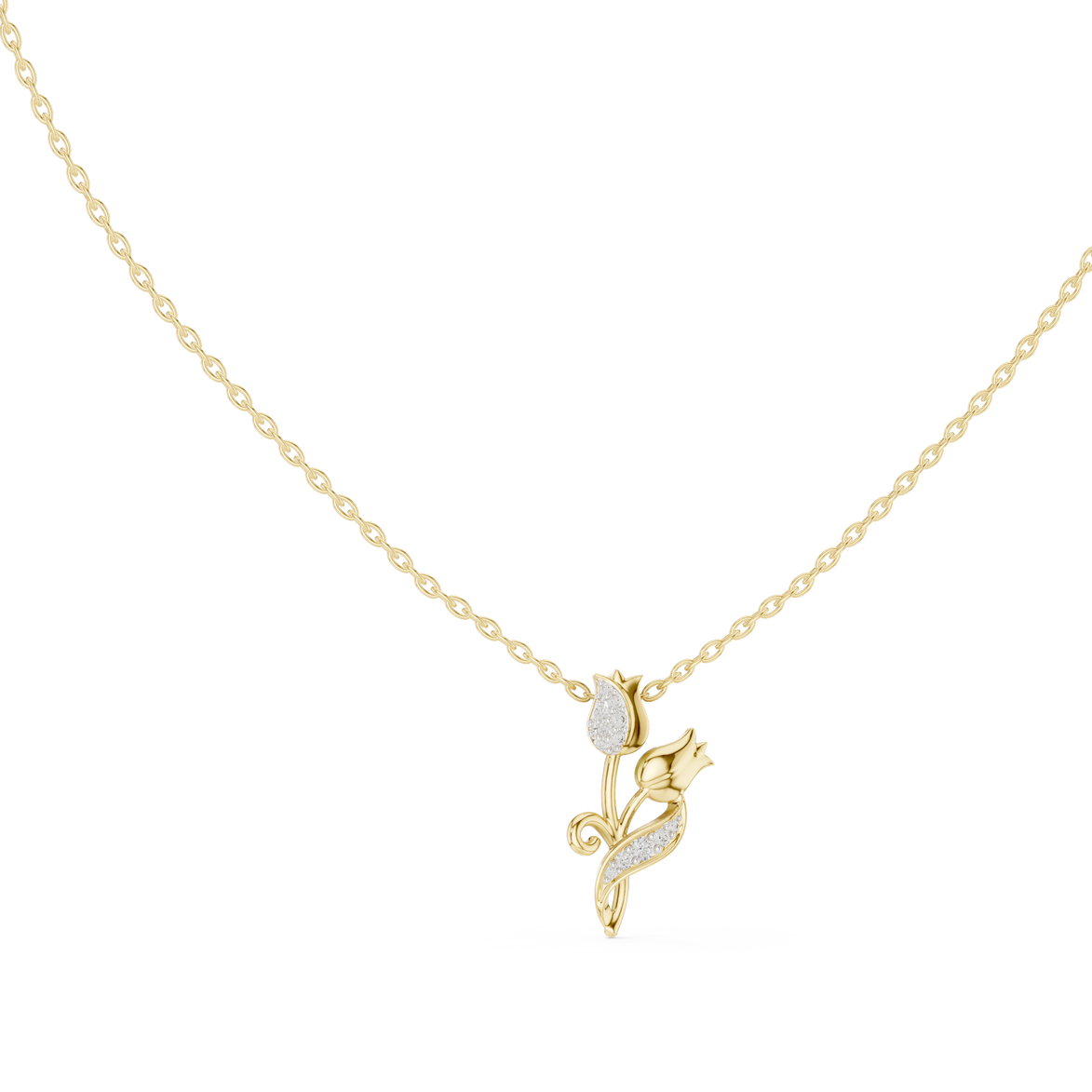 Tulip flower diamond pendant in gold with lab grown diamonds by Signora Jewels